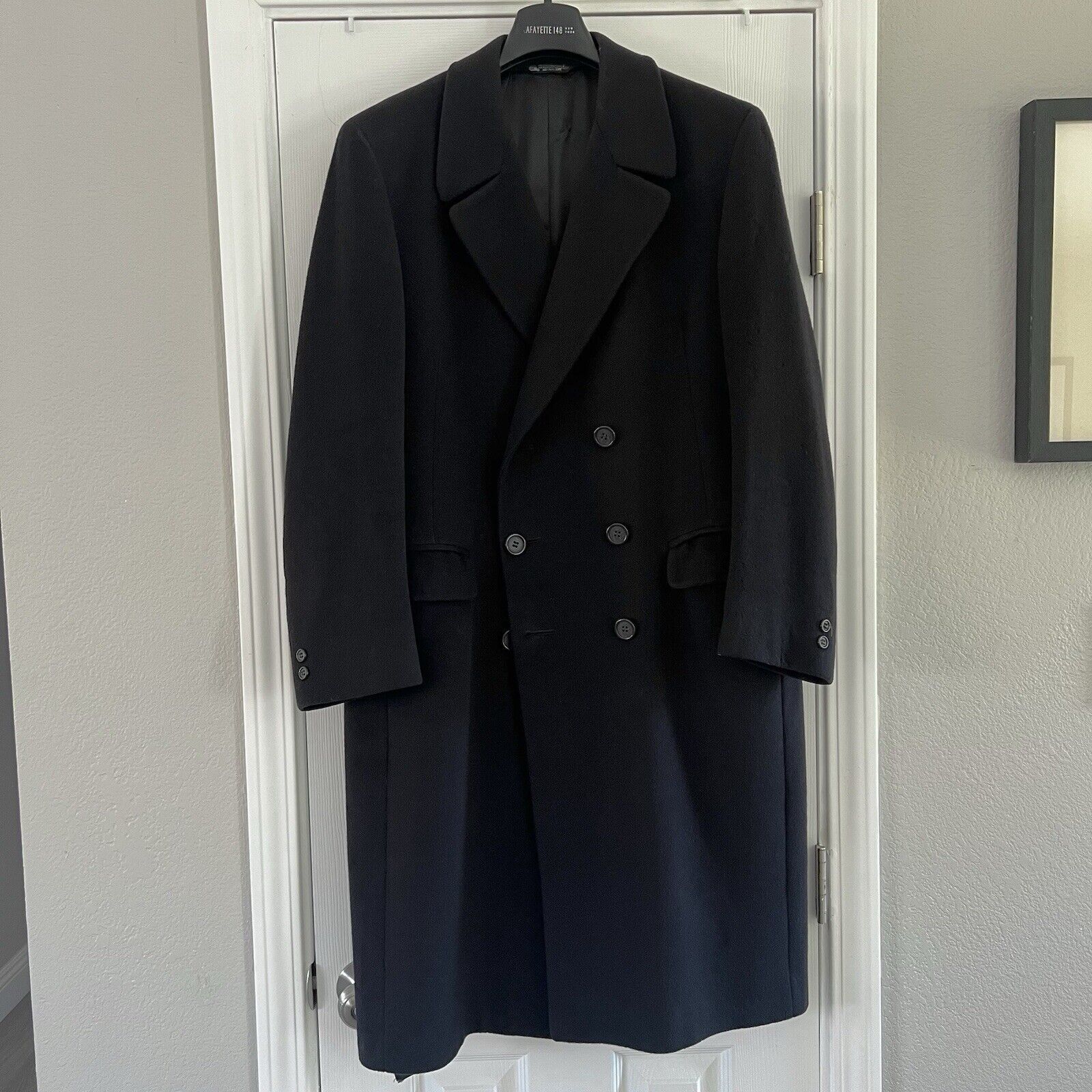 Vintage Givenchy Mens Wool Double Breasted Over Coat Size 42 Navy